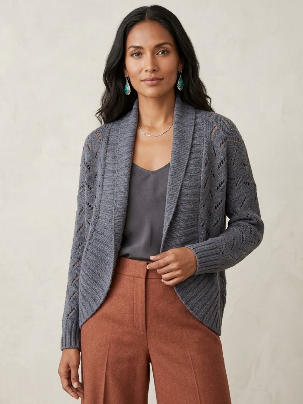 Peruvian Connection Women's M/L Gray Knit Wool Alpaca Blend Cocoon Open Sweater